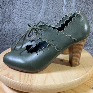 Bali ELF Shoes Paradise Bird Womens 11 Leather Green Wooden Block Heel Handmade